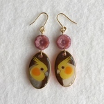 手描き♡オカメインコのピアス・イヤリング（ノーマル×ルチノー）
