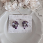 葡萄色のビジューの花束　クラシカルなビジューピアス・イヤリング