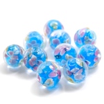 とんぼ玉 14mm 花柄  水色  10個