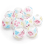 とんぼ玉 14mm 花柄  白色  10個
