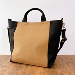 2way帆布トートバッグ(ライトブラウン×ブラック) ショルダー付き♪斜めがけ