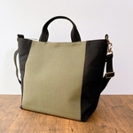 帆布トートバッグ(カーキ×ブラック) ショルダー付き♪斜めがけ