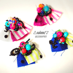 まいまい様専用　◆stripe×beads◆イヤリング　ブルー片方