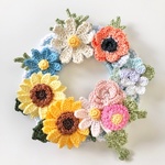 【一点限り】ボタニカルフラワー飾りリース［23］／お花畑シュシュ＊レース編み
