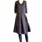 S～LL対応　Vネック リネンワンピース　（チャコール）
