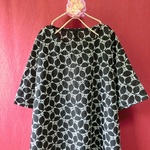 リーフ刺繍 ゆったりワンピース 黒白