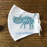 送料無料　布マスク　夏　ミナペルホネン  白　ブルー　ロゴあり