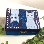 手描き 青い猫の木箱 小物入れ 原画 手書き 猫  絵 絵画 イラスト アート サバトラ