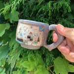 陶器コーヒーカップ　Village 洋書のカップS2