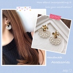 送料込み♡大人可愛い♡ゴールドフラワー×扇型パールピアス♡