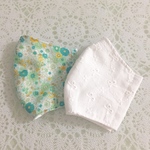 立体マスク ジュニアサイズ 2枚セット 花柄グリーン&コットンレース