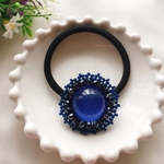 ビーズ刺繍 ヘアゴム ☆ ミッドナイトブルー 