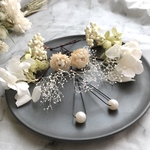 ホワイト×グリーン　ヘッドドレス　13本セット　ブライダル　前撮り　和装　ウエディング　髪飾り　プリザーブド  フラワー　白　ウェディング　ヘアアクセ　あじさい　かすみ草　