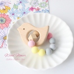 ◆選べるモチーフ込 名入れ無料◆ 天然木&シリコン歯固めリング ラトル 歯固めジュエリー《WOOD FLOWER》 