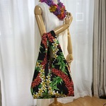 ハワイアン　エコバッグ　Lサイズ　プルメリア　ブラック