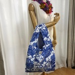 ハワイアン　エコバッグ　Lサイズ　ブルー　モンステラ　ハイビスカス