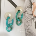 RUKIRIRIA #487 ホワイト×ターコイズピアス  大ぶりピアス 大ぶりイヤリング 