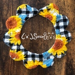 ペット用もくもくスタイ♡ギンガムチェックと向日葵🌻柄(ブラック)♡リボン・鈴オプション