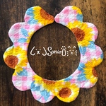 ペット用もくもくスタイ♡ギンガムチェックと向日葵🌻柄(ピンク)♡リボン・鈴オプション