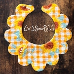 ペット用もくもくスタイ♡ギンガムチェックと向日葵🌻柄(オレンジ)♡リボン・鈴オプション