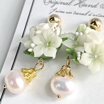 薔薇ブーケと淡水パールのマグネットピアス(イヤリング)☆大人可愛い