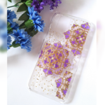 【全機種対応】キラキラ透明感が上品なステンドグラス風スマホケース・パープル花（iPhone/Android）