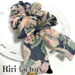 レトロ❁フラワー🌸さらにもこもこ✨ふわもこ🎀リボン付きシフォンシュシュ❤(×モカ)
