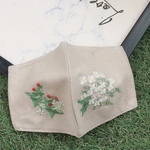花刺繍リネン ×ガーゼ  立体マスク　キッズ　大人用　花　フラワー