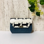 小さなお財布 コンパクト ウォレット ラミネート デニム × 黒猫 折り財布