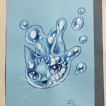 A4原画（48）水猫のイラスト② 絵 絵画 アート 手描き イラスト