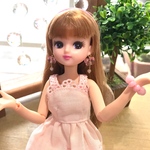 ドール用　天然石ピアス　ローズクォーツ&ピンクの蝶