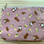 【再値下げ・送料込】☆お値下げいたしました。☆マチ付きポーチ（柴犬とレモン・サーモンピンク）