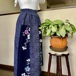 【和布と手作り11号】掲載品❣️着物リメイク　アンティーク浴衣   浴衣ギャザースカート① L〜　ウエストゴム