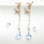【新作】princess jewelry ～波の雫～【イヤリング】ゆらゆら揺れる  スワロフスキー　夏　ネジバネ式イヤリング/ロングイヤリング