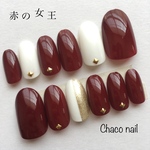【送料無料】ネイルチップ/付け爪/赤/薔薇色/白/金/シンプル/綺麗/大人可愛い/オフィス/カジュアル/結婚式/ブライダル/ドレス