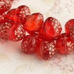【11x9㍉ 6個】ストロベリー＊pink gold dots＊チェコビーズ＊いちご＊ピンクゴールド