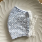 百合子マスク　秋も　大きめサイズ　♡ブルー　ダイア小花　刺繍レース♡　レースマスク　マスクカバー　立体マスク　フィルターポケット付　ブライダル　ウエディング　りぼん