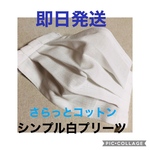 2枚組　さらっとコットン　使い捨てマスクのように見える布マスク　立体プリーツマスク　シンプル白プリーツ　大人用サイズ　レギュラーサイズ　ノーズワイヤー入　柔らかいゴム紐付き