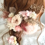 pink×gold  大きめシャンパンRoseのドライフラワー髪飾り