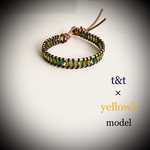 t&t × yellow's model オーダーメイド レザーブレスレット チェコビーズ グリーン イエロー ブラック ベージュ ゴールド オリジナル 男性へのプレゼント