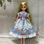 ワンピース　薔薇柄　ブルー系　ブライス、リカちゃん