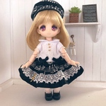 オビツ11用 帽子付き音符柄ワンピース