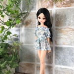 リカちゃん　服　オフショルトップス＆ショートパンツ　ブルーフラワー