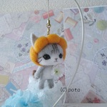 ハロウィン★かぼちゃ帽子のアメショー猫ストラップ　羊毛フェルトハンドメイド