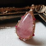 ＊14kgf ディープローズクォーツのワイヤーアートジュエリー＊10月の誕生石ペンダントトップ ネックレス color:ゴールド