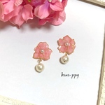 marble wire flower pearl ピアスorイヤリングor樹脂ピアス