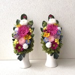 お供え・仏花：高さ22cmプリザーブドフラワーピンク菊黄色白色紫仏花 一対 お供えお悔み  