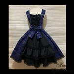 1点物*ミルキーウェイ 星空 2段フリル ジャンパースカート サンドレス★ネイビー×ブラック×黒レース（即納品）