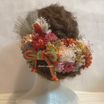 【miiiiyuuuuu様 専用出品】セミオーダー orange pink mustard green gold tulle ribbon ヘッドドレス 成人式 卒業式 髪飾り