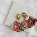 スワロフスキーとインド刺繍リボンのピアス＊イヤリング